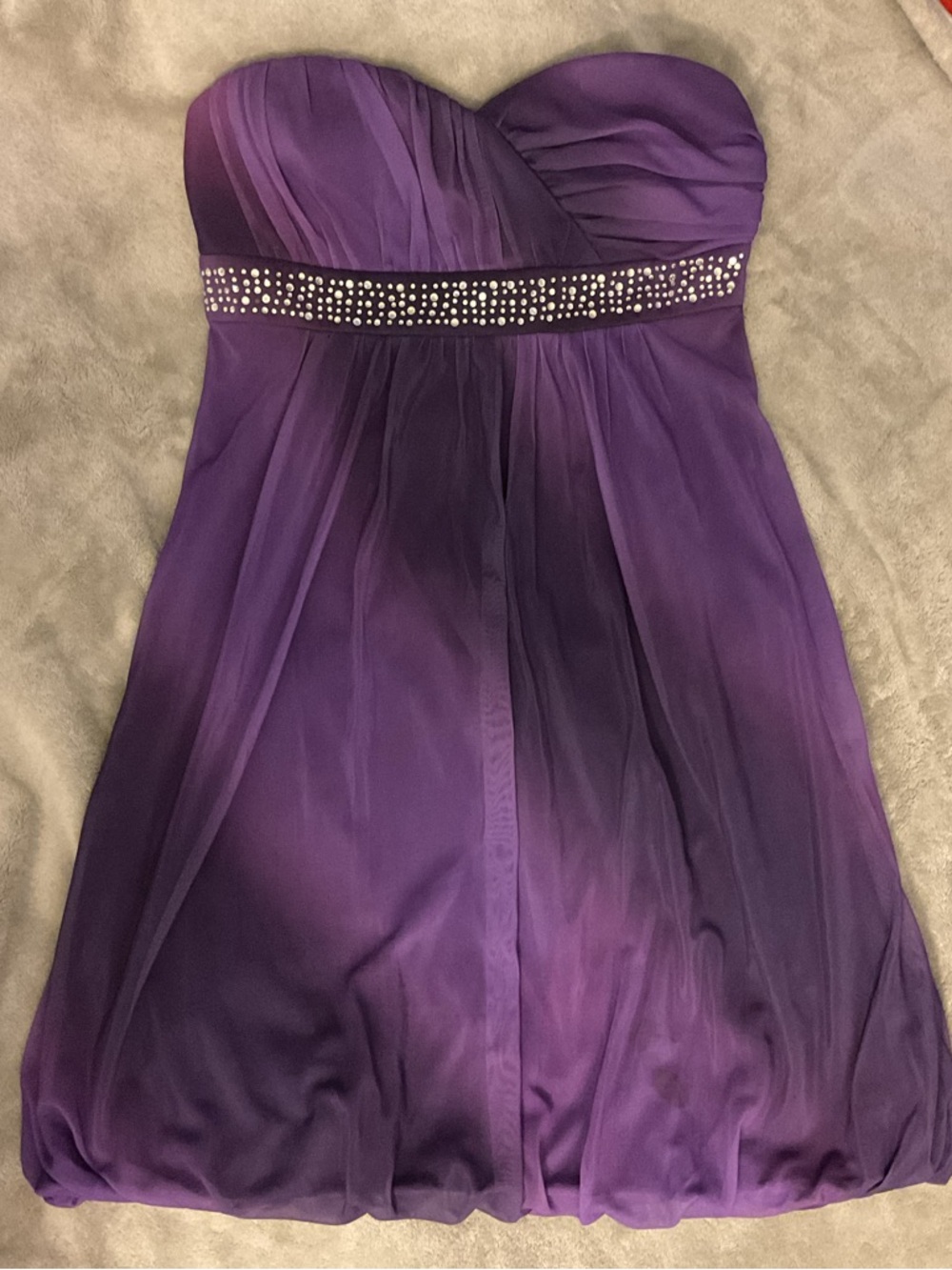Trixxi Strapless Purple Ombre Chiffon Dress with Rhinestone Band